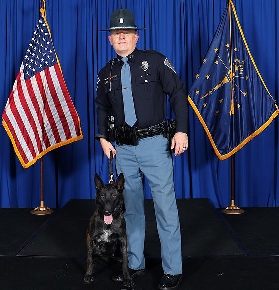 Senior Trooper Eric Perkins and his dog Mika. Photo by ISP.