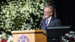 Former Mayor of Muncie Dennis Tyler gives his final "State of the City" address. Photo by Mike Rhodes