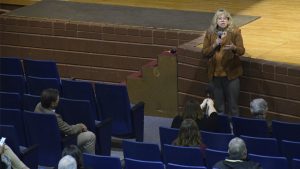 Dr. Lynn Witty is pictured speaking during the announcement of a grant from "Mental Health America Indiana" to combat addiction in Delaware County. Photo by Mike Rhodes