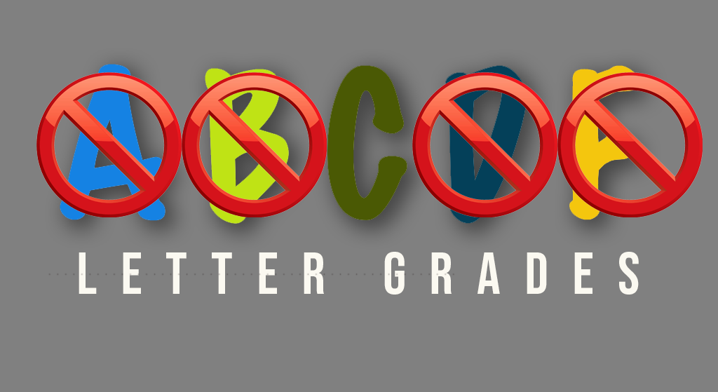 Are letter grades given to students on their way out?