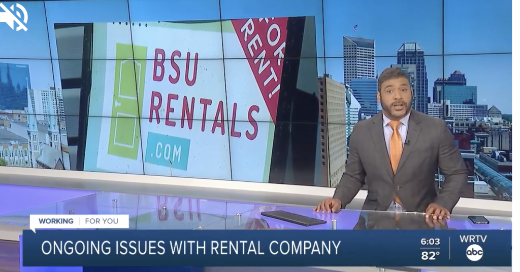 Many Indianapolis TV stations have been running stories about the BSUrentals operations. WRTV screenshot.